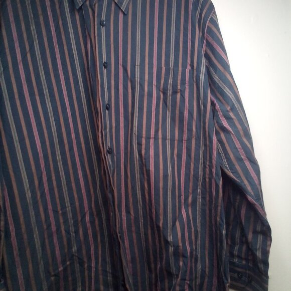 Alan Flusser Shirt L Button Down Long Sleeve Stripe Green Brown - Picture 9 of 14